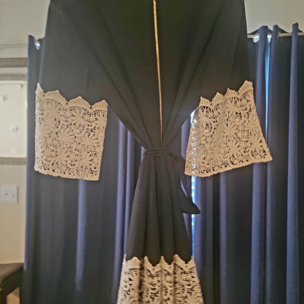 Chic Black Kimono with Cream Lace
